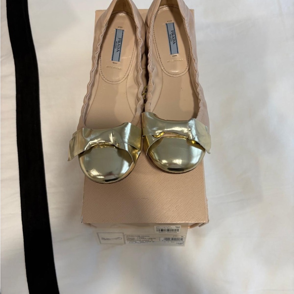 Prada elegant Gold and Cream Women's Flats EU36.5 US 6